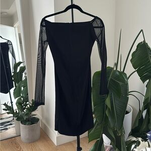 Off the shoulder black mesh dress